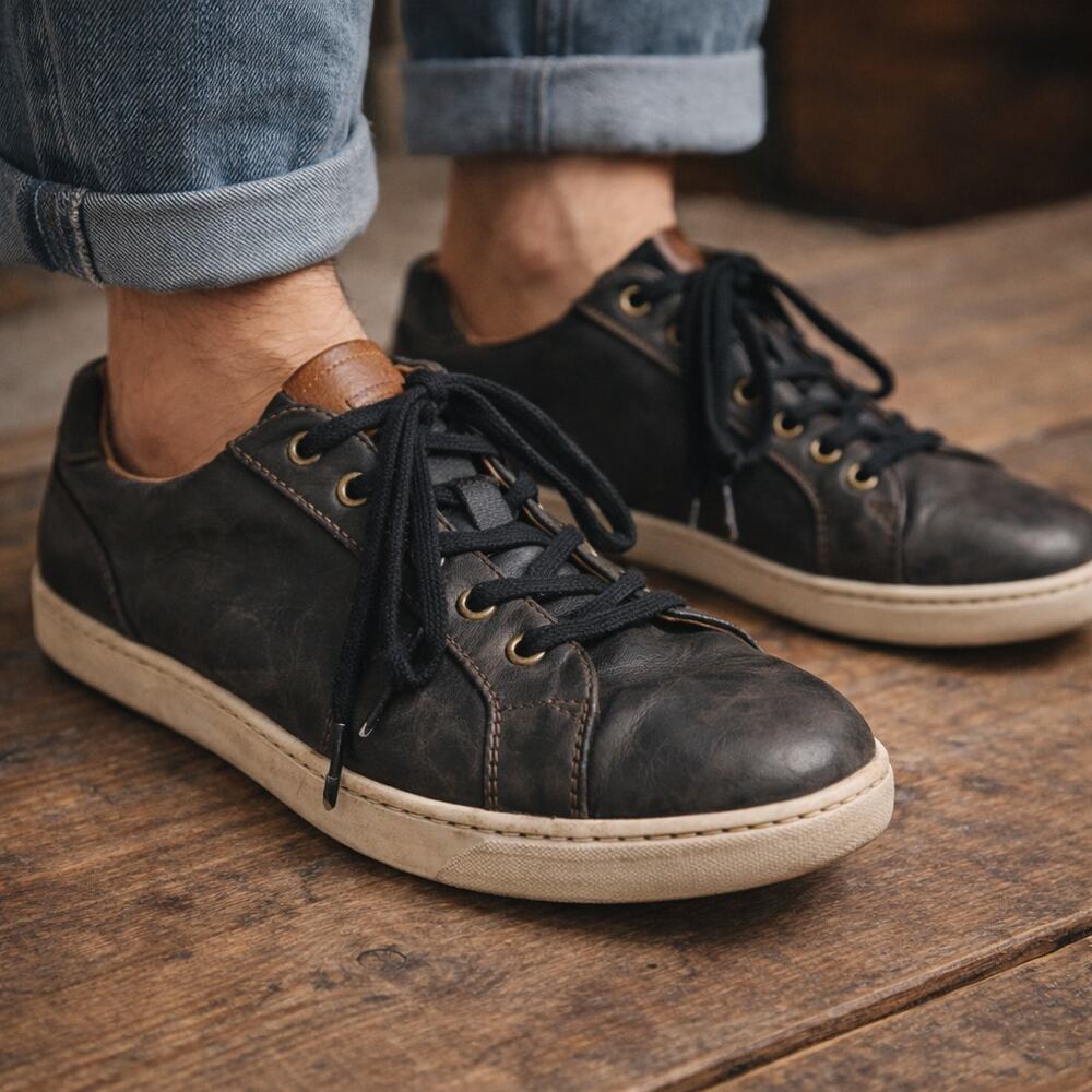 Born Men's Sz 11M Allegheny Black Leather Low Top Sneaker Academia Preppy Shoes